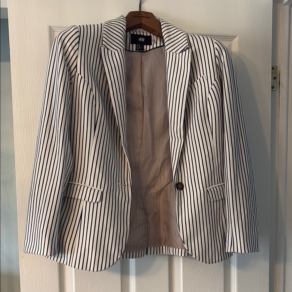 H&M Navy and White Striped Blazer